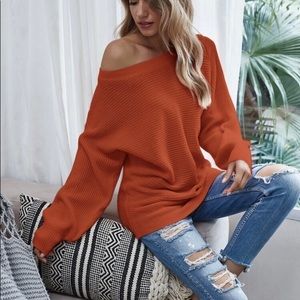 SHEIN Batwing sleeve boatneck sweater